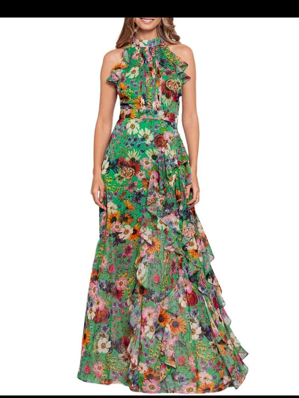 🌸Stunning Betsy & Adam Floral Halter Gown - Size 8 SUMMER DRESS HALTER STYLE ✨️ - Picture 2 of 16